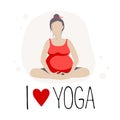 Pregnant woman doing Yoga.Batterfly or lotus Pose