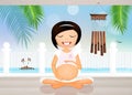 Pregnant woman doing yoga at the beach house Royalty Free Stock Photo