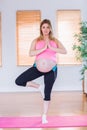 Pregnant woman doing yoga on exercise mat Royalty Free Stock Photo