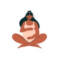 Pregnant woman doing yoga. Happy mom with baby in belly, cartoon female character doing prenatal exercise maternity