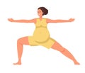 Pregnant woman doing yoga. Woman makes Virabhadrasana II pose, warrior pose during pregnancy. Women healthy lifestyle