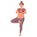 Pregnant woman doing yoga Minimal art vector design .Tree pose asana.Healthy lifestyle,mental and physical health Royalty Free Stock Photo
