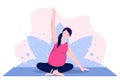 Pregnant Woman Doing Yoga Poses With Relaxing, Meditation, Balance Exercises and Stretching. Flat Design Illustration Royalty Free Stock Photo