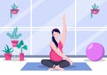 Pregnant Woman Doing Yoga Poses With Relaxing, Meditation, Balance Exercises and Stretching. Flat Design Illustration Royalty Free Stock Photo