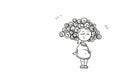 Pregnant woman doodle, Curly hair, standing relaxed with closed eyes, smiling, feeling sensation of future motherhood