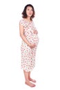 Pregnant woman in dress isolated on white background Royalty Free Stock Photo