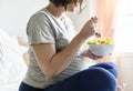 Pregnant woman eat healthy food Royalty Free Stock Photo