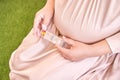 Pregnant woman eat pregnancy pills. Flu supplements. Taking allergy drugs. Royalty Free Stock Photo