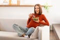 Pregnant Woman Eating Fresh Vegetable Salad Having Lunch At Home Royalty Free Stock Photo