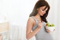 Pregnant Woman Eating Healthy Salad Royalty Free Stock Photo