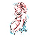 Pregnant woman elegant body silhouette, sketchy vector illustration. Love and gentle feeling concept. Mother Day. Royalty Free Stock Photo