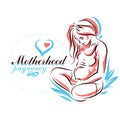 Pregnant woman elegant body silhouette, sketchy vector illustration. Pregnancy and maternity popularization