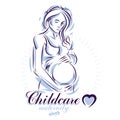 Pregnant woman elegant body silhouette, sketchy vector illustration. Maternity ward marketing poster