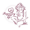 Pregnant woman elegant body silhouette, sketchy vector illustration. Medical rehabilitation .