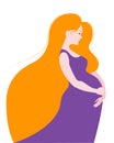 A pregnant woman of European appearance with long hair in profile.