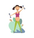 Pregnant woman exercising with dumbbells. Portrait of a Beautiful asian pregnant woman doing exercise. The concept of