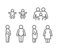 Pregnant woman. Family with child, line icon set. Kid with father and mother, parents. Happy family. Vector illustration Royalty Free Stock Photo