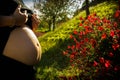 Pregnant woman with floral pattern