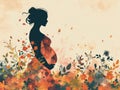 Pregnant woman with flowers and leaves on a grunge background Generative AI Royalty Free Stock Photo