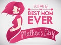 Pregnant Woman Fondling her Belly in Design for Mother's Day, Vector Illustration