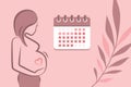 pregnant woman girl with baby belly and calendar illustration