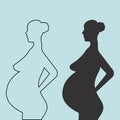 Pregnant woman. Girl silhouette. Pregnancy. Waiting for the baby.