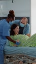 Pregnant woman giving birth in hospital ward bed Royalty Free Stock Photo