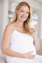 Pregnant woman with glass of milk smiling Royalty Free Stock Photo