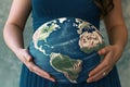 Pregnant woman with a globe instead of a belly. The concept of the future of the earth is in our hands Royalty Free Stock Photo
