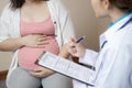 Pregnant Woman and Gynecologist Doctor at Hospital Royalty Free Stock Photo