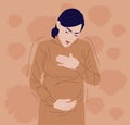 Pregnant woman has digestive system problem. Diarrhea stomach illness. Pregnant woman suffering from headache, stress Royalty Free Stock Photo