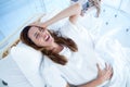 Pregnant woman having birth pangs Royalty Free Stock Photo