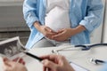 Pregnant woman having doctor appointment in hospital, closeup Royalty Free Stock Photo