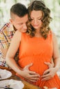 Pregnant woman having lunch with her husband in a forest Royalty Free Stock Photo