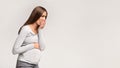 Pregnant Woman Having Nausea Feeling Bad, Studio Shot, Panorama Royalty Free Stock Photo