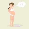 Pregnant woman health care. Cute pregnant woman weighed on the scales Vector illustration