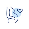 Pregnant woman and heart. Maternity and expecting mothers wellbeing. Fertility and motherhood. Pixel perfect vector icon