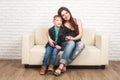 Pregnant woman with her elder son Royalty Free Stock Photo