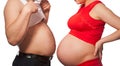 Pregnant woman and her husband with big belly Royalty Free Stock Photo