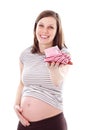 Pregnant woman holding baby shoes Royalty Free Stock Photo