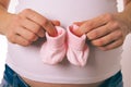 Pregnant Woman Holding Baby Socks Royalty Free Stock Photo