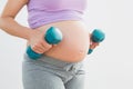 Pregnant woman holding dumbbells Royalty Free Stock Photo