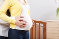 Pregnant woman holding her baby bump. Royalty Free Stock Photo