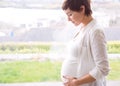 Pregnant woman holding her bump Royalty Free Stock Photo