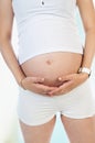 Pregnant woman holding her tummy