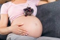 The pregnant woman holds a plate with cherry. Royalty Free Stock Photo