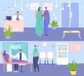 Pregnant woman at hospital appointment, vector illustration, doctor man character control female health with medical Royalty Free Stock Photo