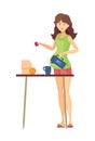 Pregnant woman house work preparing food vector