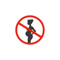 Pregnant woman icon, forbidden sign vector in flat style