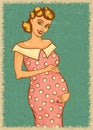 Pregnant Woman. Joy of Motherhood. Retro style